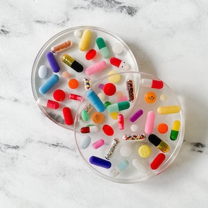 4 Inch Resin Pill Coasters - Set of TWO - Glitter Pill Coaster