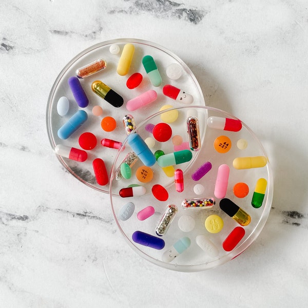 4 Inch Resin Pill Coasters - Set of TWO - Glitter Pill Coaster