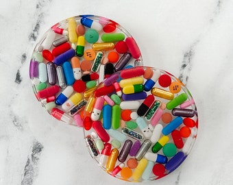 Excess Resin Pill Coasters - Set of TWO
