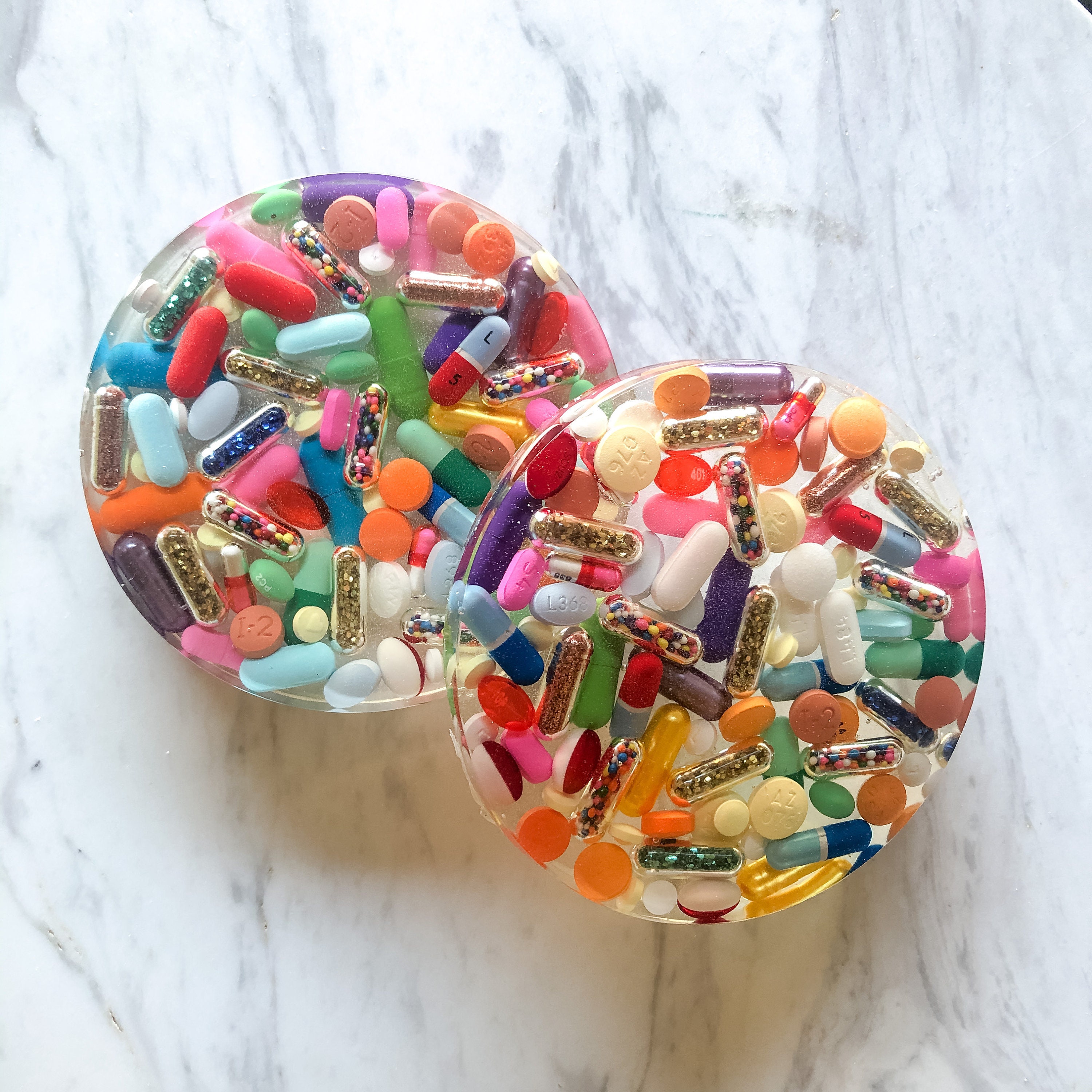 Overdose Resin Pill Coasters - Set of TWO