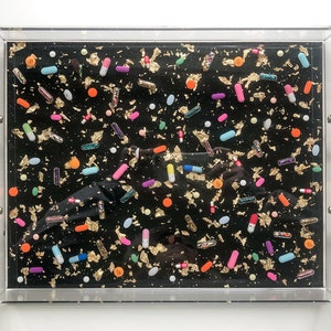 Large Resin Pill Tray - Black With Gold Leaf