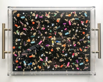 Large Resin Pill Tray - Black With Gold Leaf
