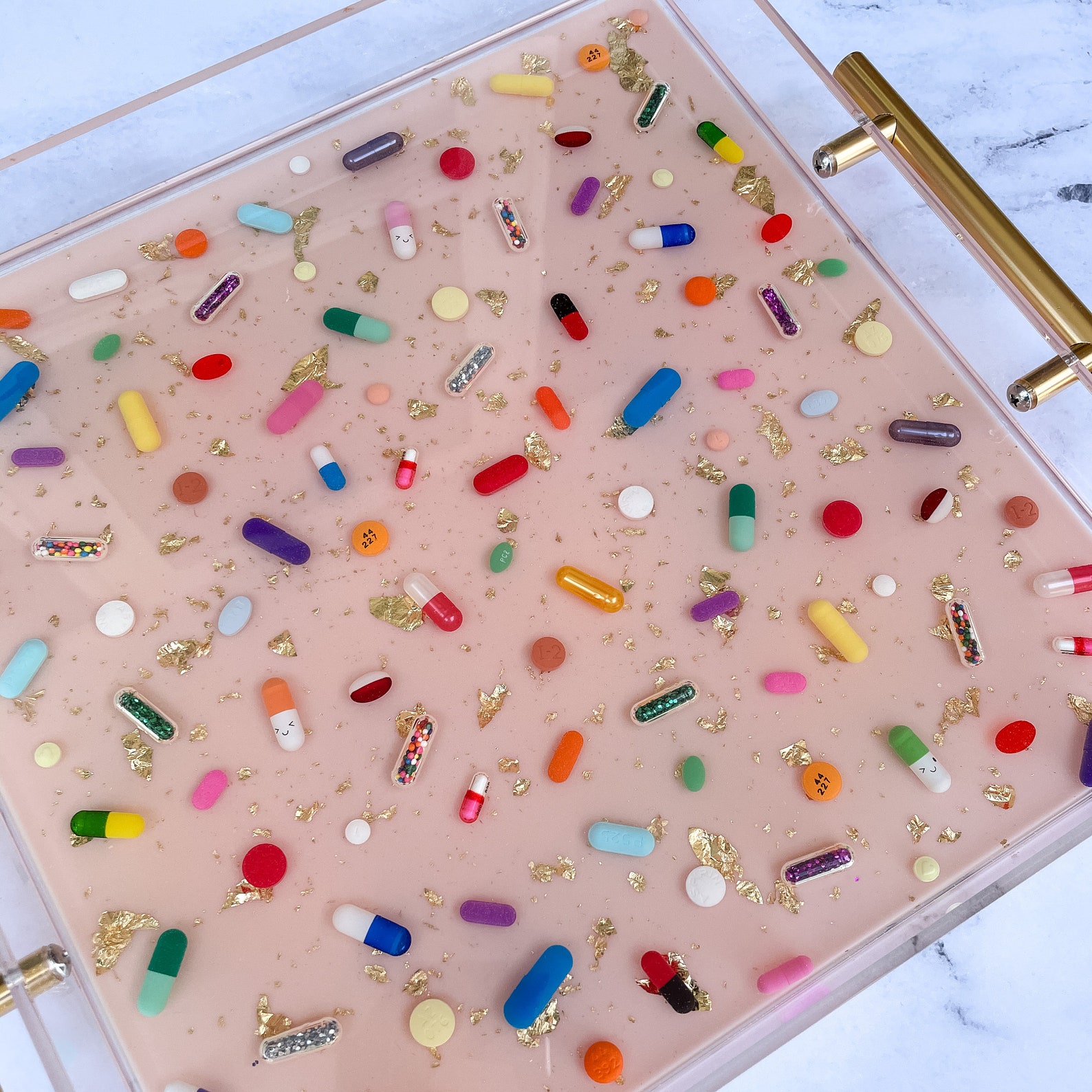 Pink Resin Pill Tray With Gold Leaf Etsy