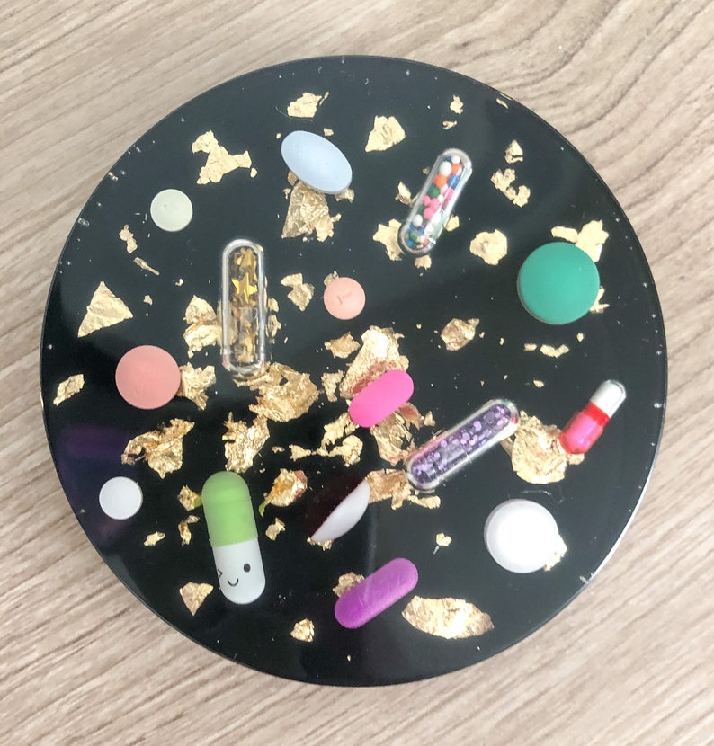 Black & Gold Resin Pill Coasters Set of TWO Etsy