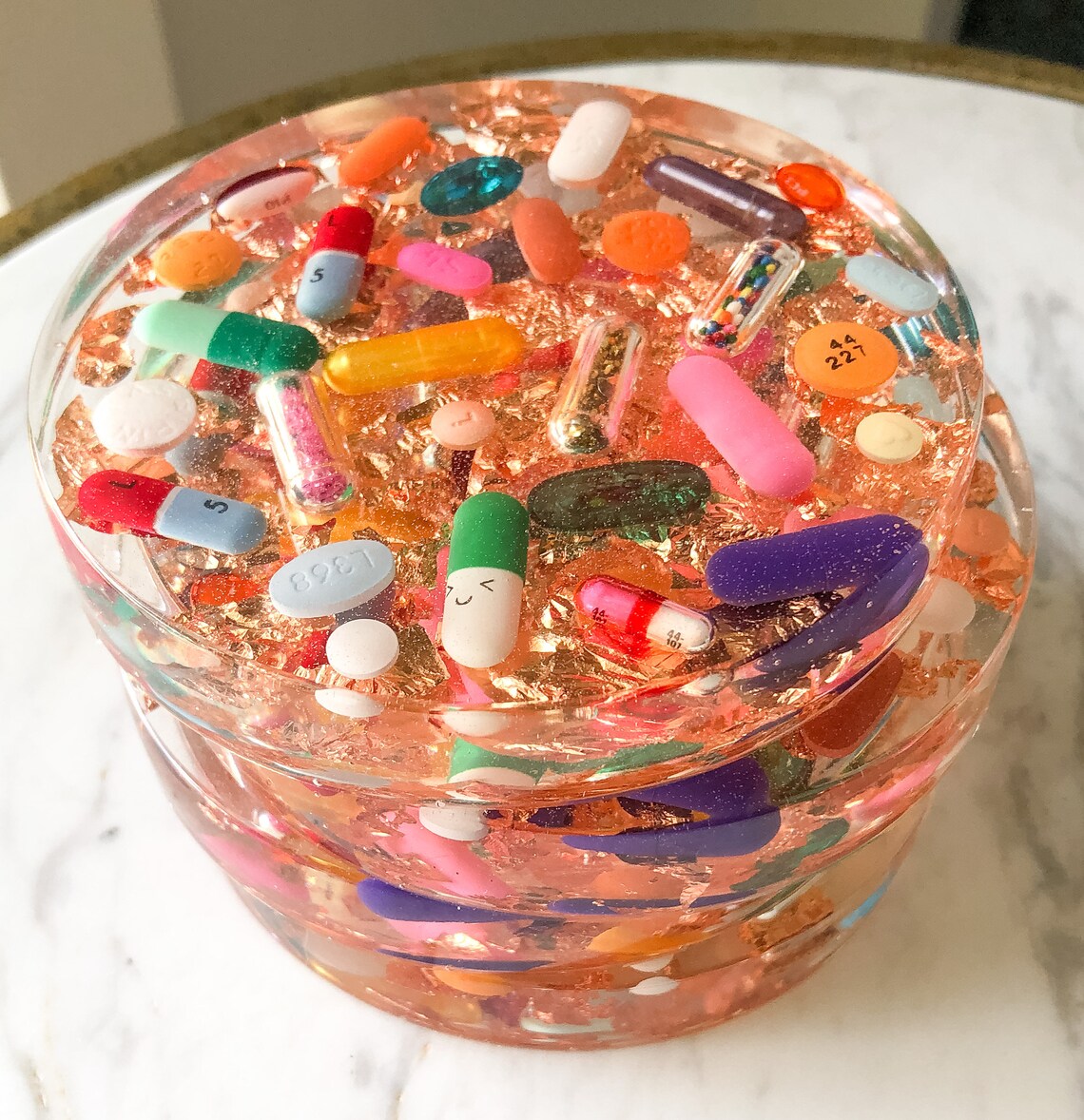 ROSE Gold Leaf Resin Pill Coaster Set of TWO Etsy