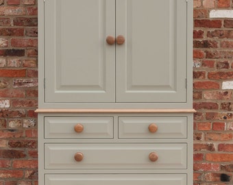 Armario de lino georgiano – Mueble de madera maciza, color gris francés de Farrow & Ball, cajones con ensamblaje de cola de milano