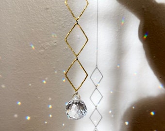 Hammered Diamonds Sun Catcher, Brass Crystal Ball Prism Light Catcher Rainbow Maker Gold Feng Shui Window Decoration | Just Short and Sweet