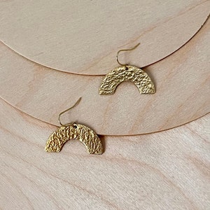 MINI Hammered Rainbow Brass Arch Earrings, Modern Geometric Dainty Minimalist Earrings Simple Shape Gold Boho Jewelry Just Short and Sweet Hammered
