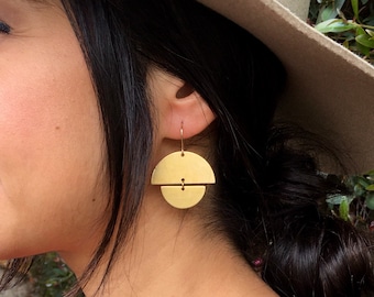 ANGELINA Brass Earrings, Modern Gold Half Moon Bold Statement Semi Circle Dangle Earrings, Lightweight Boho Jewelry | Just Short and Sweet