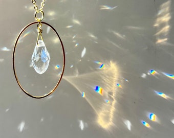 Gold Car Charm Bling, Crystal Prism Sun Catcher Car Decor, Oval Hanging Rainbow Maker Light Catcher Rear View Mirror | Just Short and Sweet