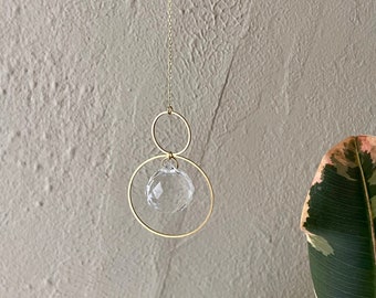 Double Circles Crystal Sun Catcher, Modern Prism Rainbow Maker Light Catcher Brass Window Hanging Feng Shui Decor | by Just Short and Sweet