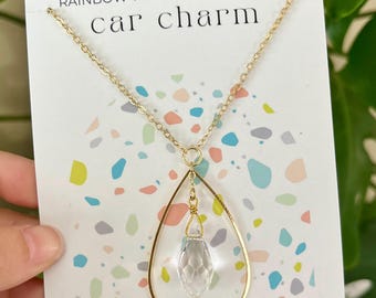 Teardrop Car Charm, Crystal Prism Sun Catcher, Hanging Rainbow Maker for Rear View Mirror