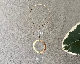 Open Circles Sun Catcher, Crystal Prism Rainbow Maker, Light Catcher Brass Window Hanging Crystal Feng Shui Decor | Just Short and Sweet