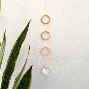 Brass Circles Sun Catcher, Feng Shui Rainbow Prism Maker, Crystal Prism Light Catcher Window Hanging Gold Wall Decor | Just Short and Sweet