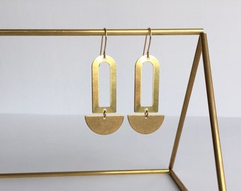 TORI Brass Earrings, Modern Gold Semi Circle Dangle Statement Earrings, Minimalist Valentine's Jewelry Gift for Her |by Just Short and Sweet
