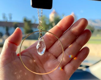 Crystal Prism Sun Catcher Car Charm, Circle Ring Hanging Rainbow Maker Light Catcher for Rear View Mirror, Car Bling | Just Short and Sweet