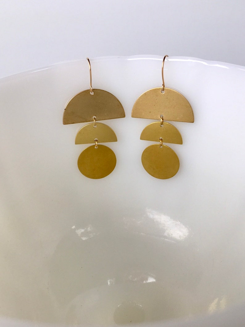 CAITLIN Brass Earrings, Modern Gold Half Moon Bold Statement Semi Circle Dangle Earrings, Lightweight Jewelry Gift Just Short and Sweet image 2