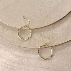 MINI Hammered Hexagon Brass Hoop Earrings, Modern Geometric Dainty Minimalist Earrings Simple Shape Gold Boho Jewelry | Just Short and Sweet