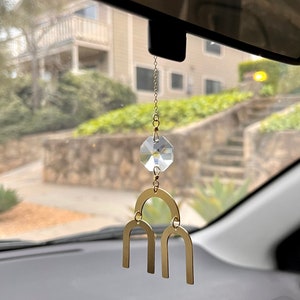 Car Charm Crystal Sun Catcher Gold Arches Hanging Prism Rainbow Maker Light Catcher for Rear View Mirror Car Bling by Just Short and Sweet image 4