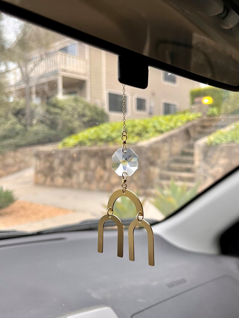 Car Charm Crystal Sun Catcher Gold Arches Hanging Prism Rainbow Maker Light Catcher for Rear View Mirror Car Bling by Just Short and Sweet image 4