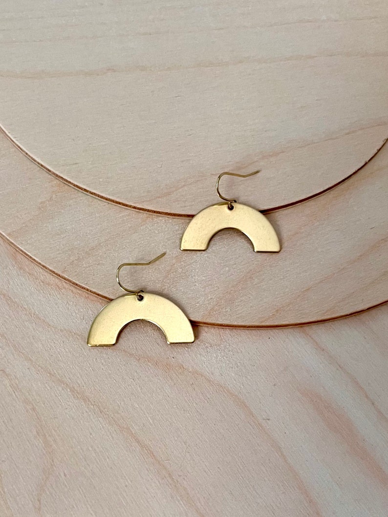 MINI Hammered Rainbow Brass Arch Earrings, Modern Geometric Dainty Minimalist Earrings Simple Shape Gold Boho Jewelry Just Short and Sweet Original