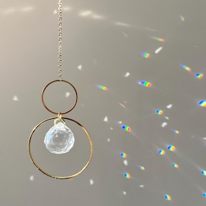 Double Circles Crystal Sun Catcher, Modern Prism Rainbow Maker Light Catcher Brass Window Hanging Feng Shui Decor | by Just Short and Sweet