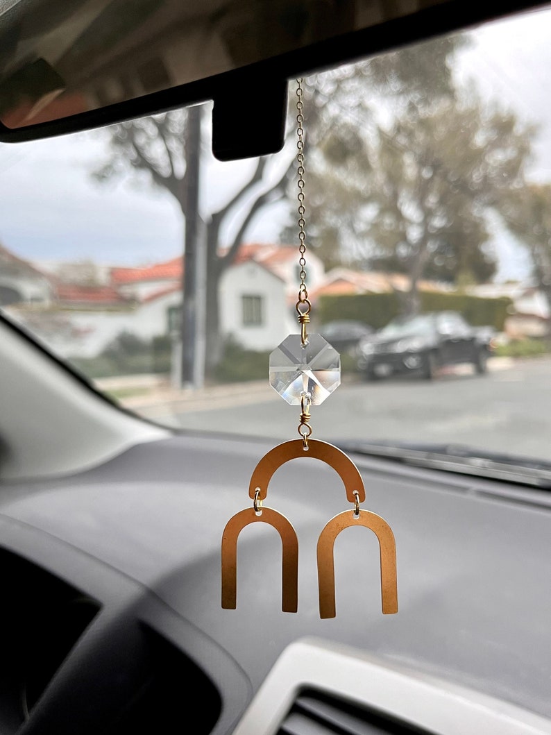 Car Charm Crystal Sun Catcher Gold Arches Hanging Prism Rainbow Maker Light Catcher for Rear View Mirror Car Bling by Just Short and Sweet image 2