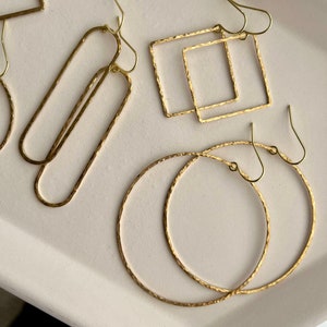 Big Brass Hammered Hoop Earrings, Modern Gold Simple Minimalist Lightweight Dangle Everyday Earrings Boho Jewelry Just Short and Sweet image 5