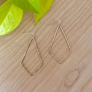 Hammered Diamond Shaped Hoop Earrings, Modern Gold Big Statement Lightweight Everyday Earrings Jewelry Gift for Her Just Short and Sweet image 5