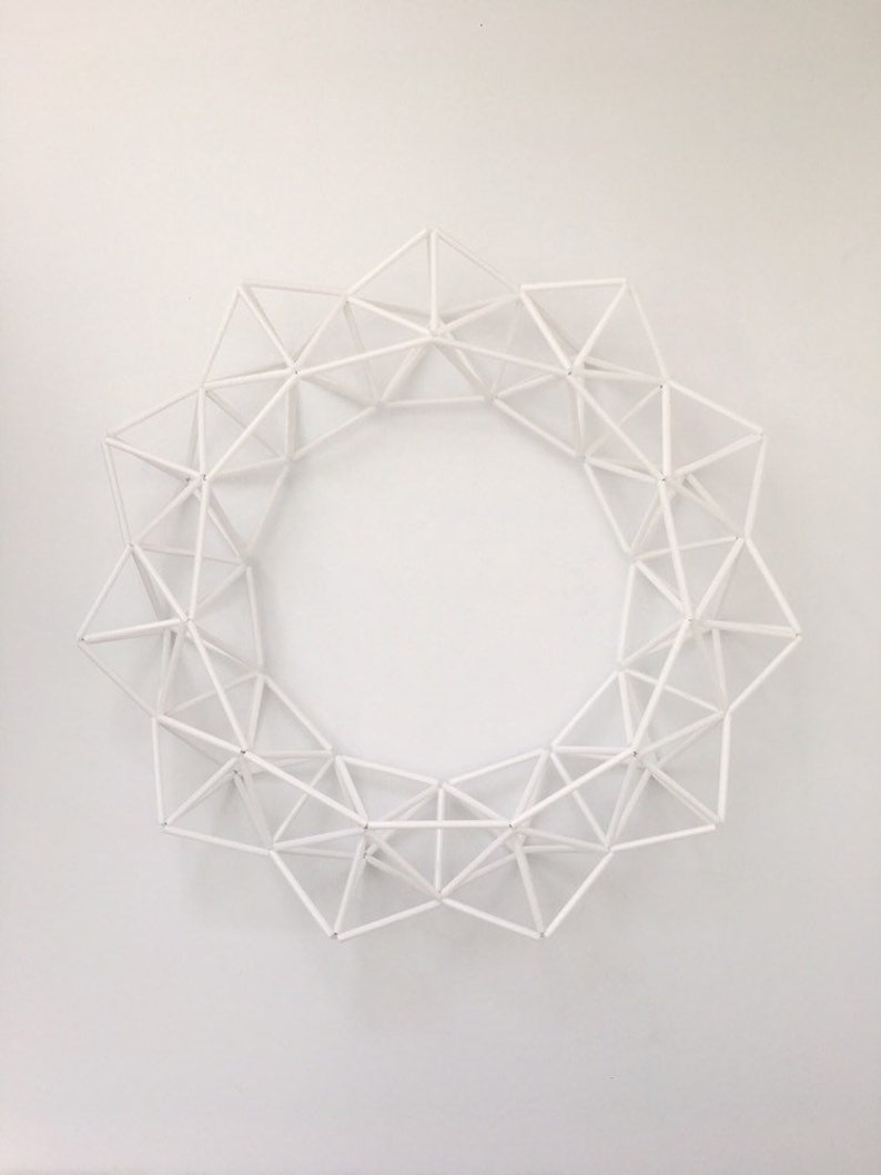 Skinny White 16 Wreath Modern Geometric Himmeli Front Door Wreath, Minimalist Nursery Decor, Air Plant Holder by Just Short and Sweet image 8