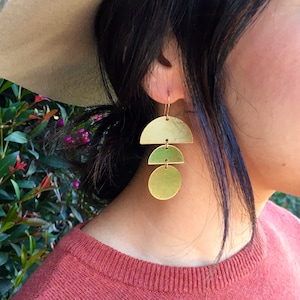 CAITLIN Brass Earrings, Modern Gold Half Moon Bold Statement Semi Circle Dangle Earrings, Lightweight Jewelry Gift Just Short and Sweet Original