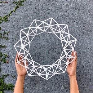 Skinny White 16 Wreath Modern Geometric Himmeli Front Door Wreath, Minimalist Nursery Decor, Air Plant Holder by Just Short and Sweet image 1