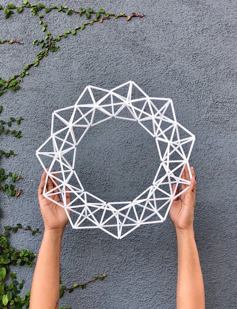 Skinny White 16 Wreath Modern Geometric Himmeli Front Door Wreath, Minimalist Nursery Decor, Air Plant Holder by Just Short and Sweet image 1