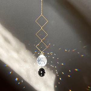 Brass Sun Catcher, Crystal Prism Rainbow Maker, Light Catcher Window Hanging Feng Shui Gold Home Office Kitchen Decor | Just Short and Sweet