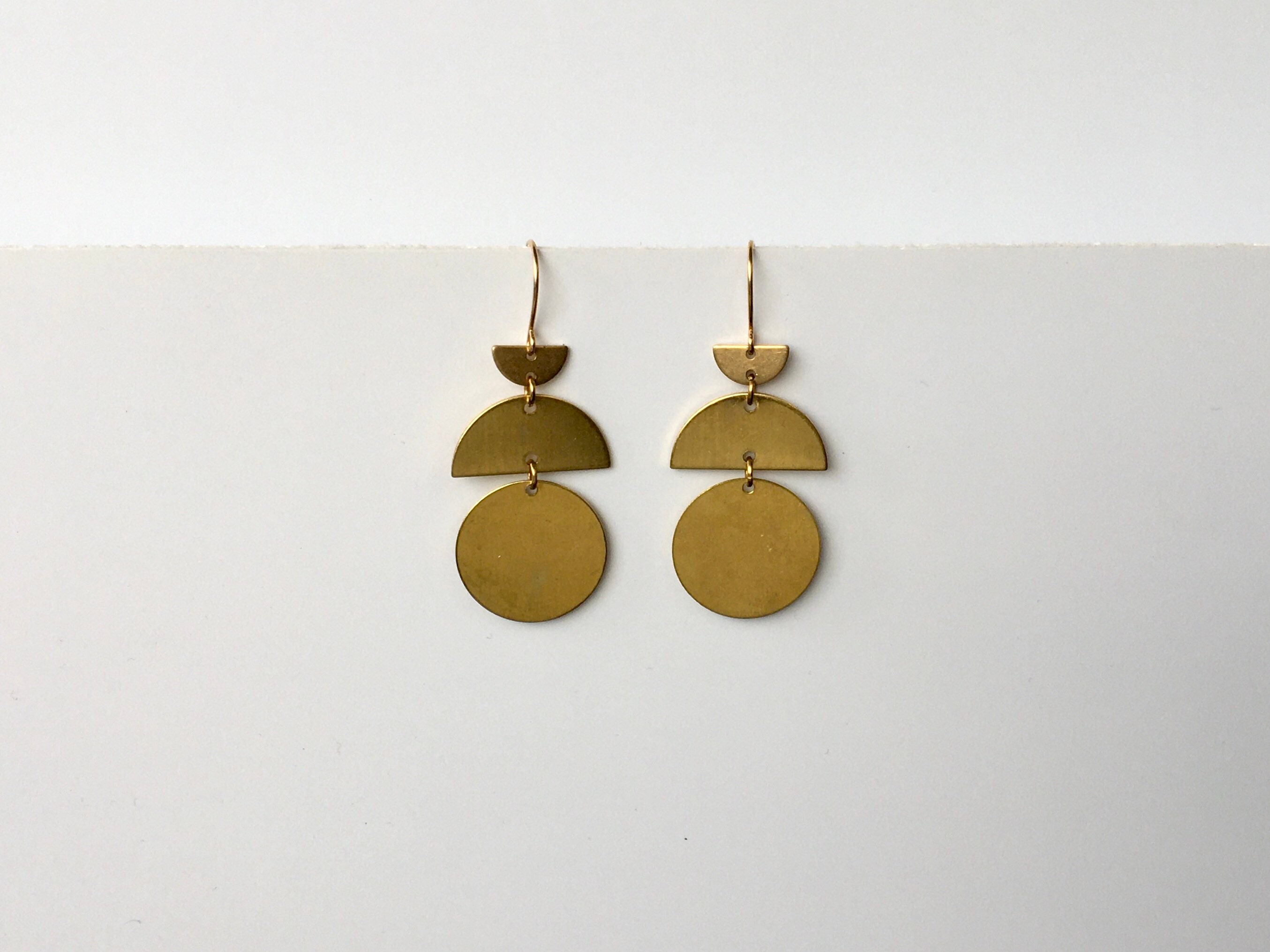 TIFFANY Brass Earrings Modern Gold Semi Circle Bold Statement | Etsy