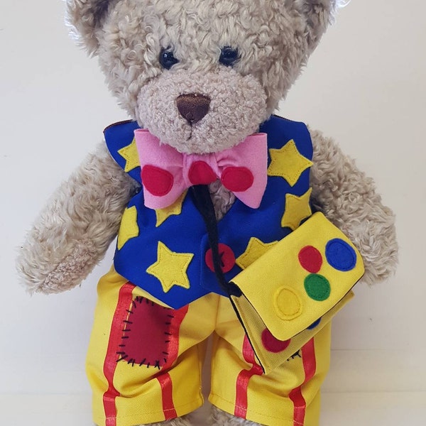 mr.tumble outfit to fit  build a bear or similar 16 inch size bear trousers waistcoat bow tie and  spotty bag perfect gift