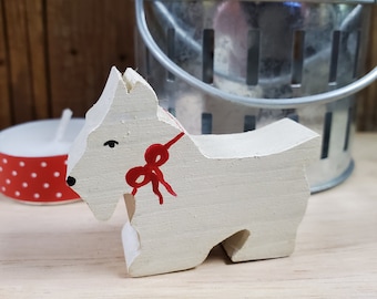 Small Wooden Scotty Dog | Handmade Dog |  Red and White Scottish Terrier