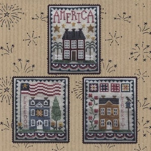 CROSS STITCH PDF Patriotic House Trio by Waxing Moon Designs