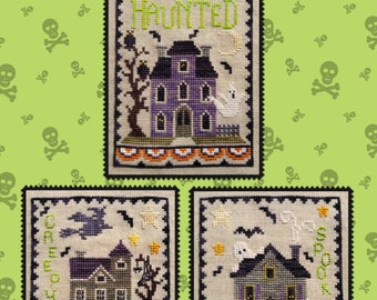 CROSS STITCH PDF Haunted House Trio by Waxing Moon Designs