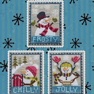 CROSS STITCH PDF Snowman Trio by Waxing Moon Designs