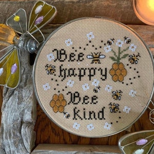 CROSS STITCH PDF Bee Happy Bee Kind by Prim Stitcher Shoppe