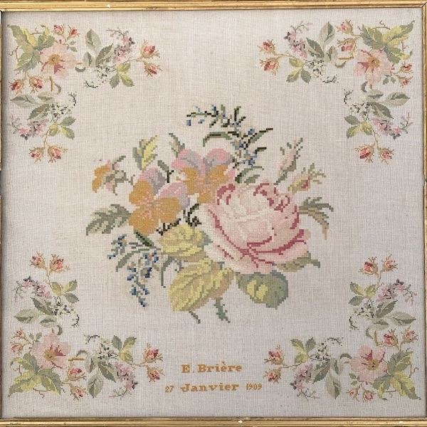 PDF DOWNLOAD • Reflets de Soie "Ernestine Briere 1909" • Counted Cross Stitch Digital Pattern • Reproduction Floral Sampler