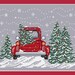SUE HILLIS DESIGNS "Bringing Home The Tree" • Counted Cross Stitch Pattern •  Christmas, Winter, Red Truck, Snow, Trees
