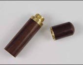 WOOD NEEDLE CASE with Brass Closure Container for Needle Storage Measures 3 3 8 quot Long with Interior Opening of 3 8 quot Storage Container