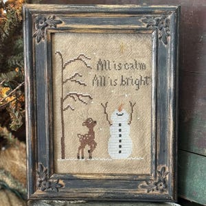 All Is Calm All Is Bright, Primitive Stitchin, Cross Stitch Pattern, Digital PDF