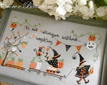 It's Not Halloween Without Pumpkins, Cuore e Batticuore, Cross Stitch Digital Download PDF