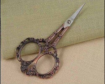 RED BRONZE VICTORIAN Embroidery Scissors • For Needlework and Embroidery • Ornate Handles, Sharp Points, 4 1/2" Long • Beautiful!!
