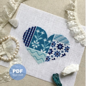 CROSS STITCH PDF Blue Heart Quilt by Stitch With Coffee