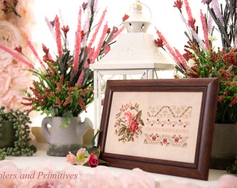 CROSS STITCH PDF Rose Band Sampler by SamplersPrimitives