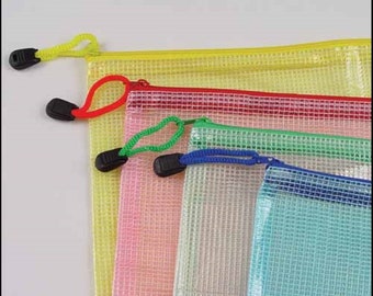 MESH ZIPPER STORAGE Bag (6 1/2" x 9") for Storage of Needlework | Assorted Colors, Counted Cross Stitch, Knitting, Quilting